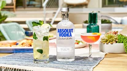 Two vodka-based drinks with an Absolut Vodka in the middle of them