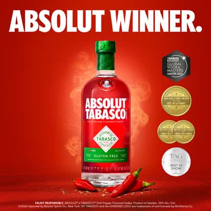 Absolut Winner with Absolut Tabasco 750ml Bottle with awards