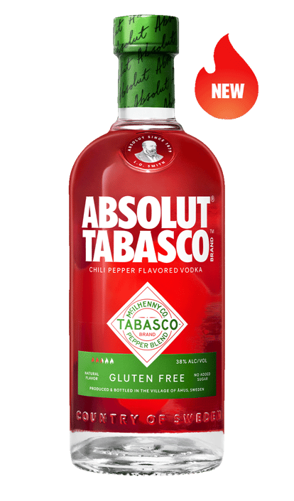 Absolut Tabasco 750ml Bottle with "NEW" fire logo