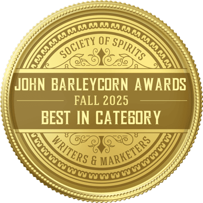 One gold medal displaying “John Barleycorn Awards Fall 2025 Best in Category" from the Society of Spirits Writers & Marketers.