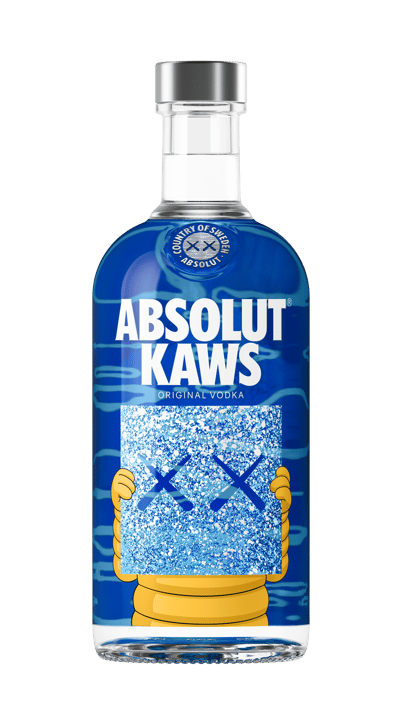 Absolut KAWS artist edition bottle against a  white background.