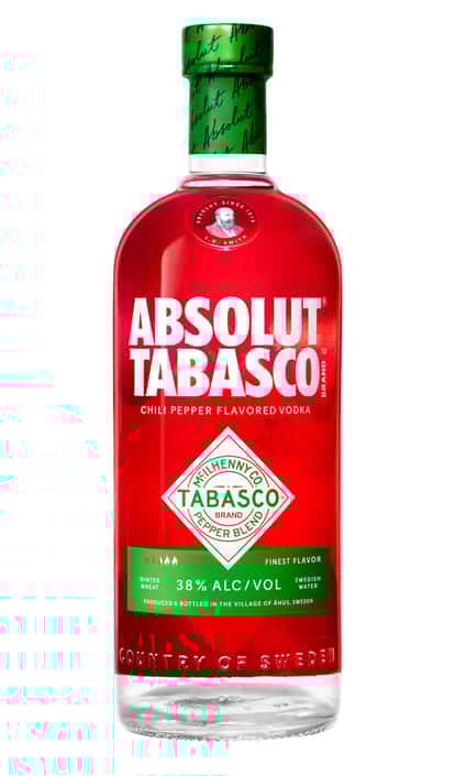 Absolut Tabasco bottle against white background.