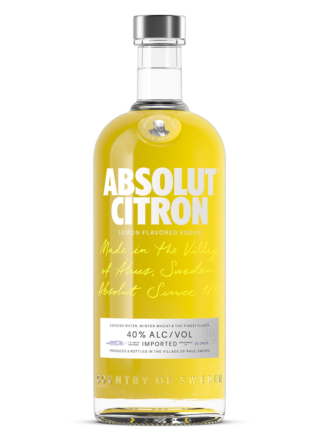 absolut citron 1000ml bottle against white background