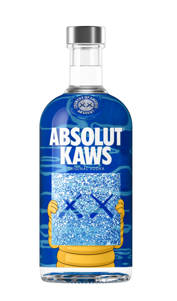 Absolut KAWS artist edition bottle against a white background.